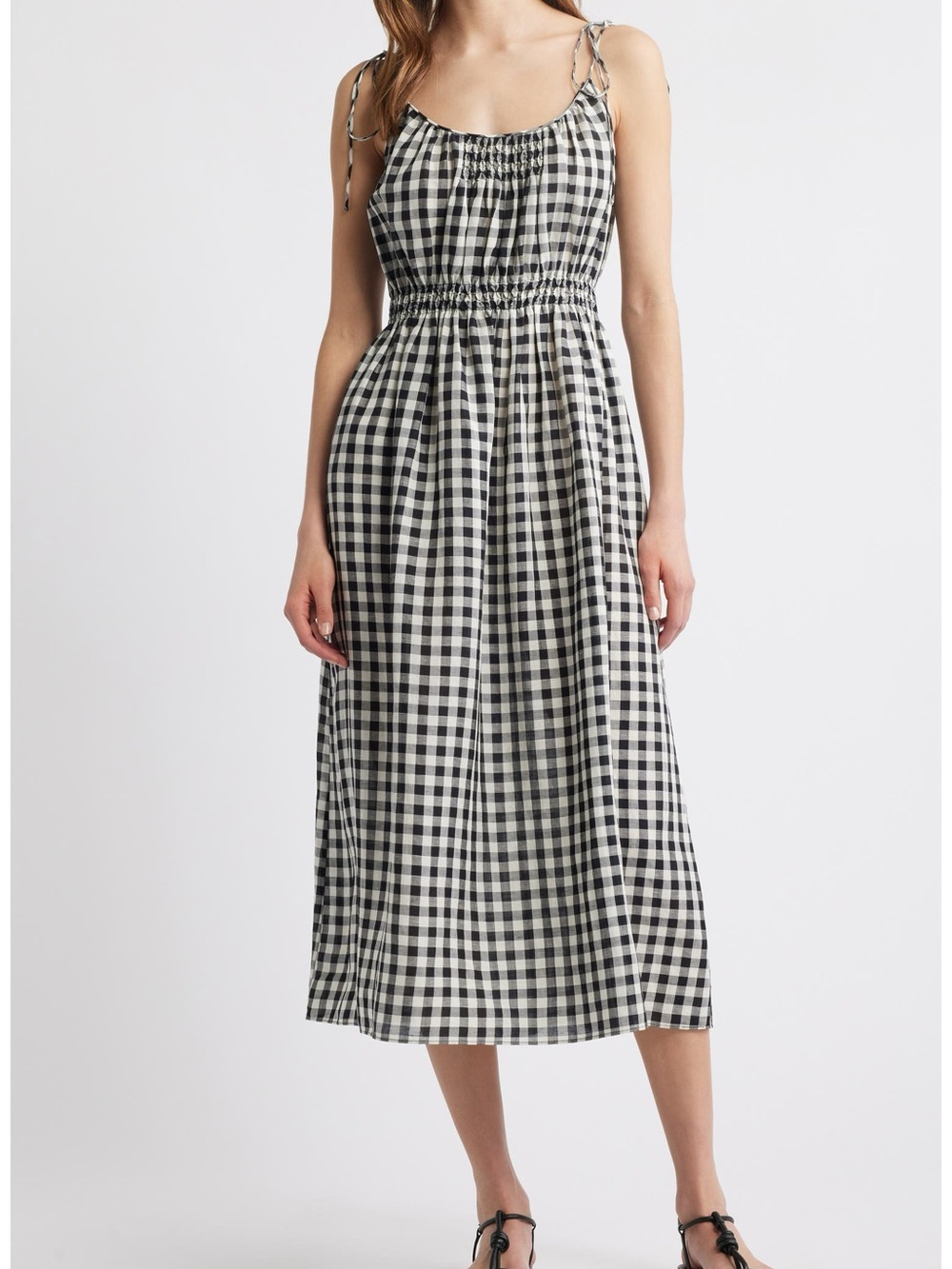 DOEN Leslie Gingham Midi Dress in Black Marilyn Size L - Picture 3 of 16
